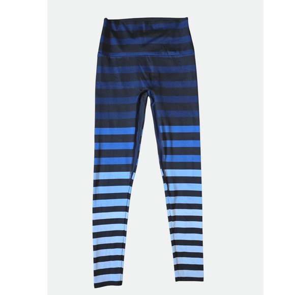 K-DEER Pants - K-DEER Sneaker Length Leggings Medium Blue Ombre Stripe High Waist Yoga Pants